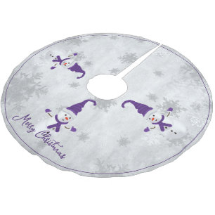 Jupon De Sapin En Polyester Brossé Jupe d'arbre de Snowman mignonne pourpre