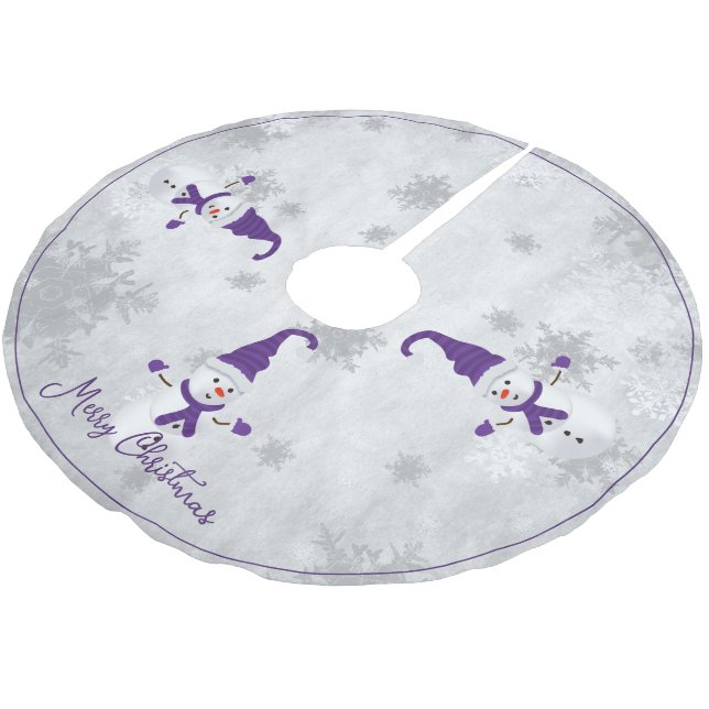 Jupon De Sapin En Polyester Brossé Jupe d'arbre de Snowman mignonne pourpre (Angle)