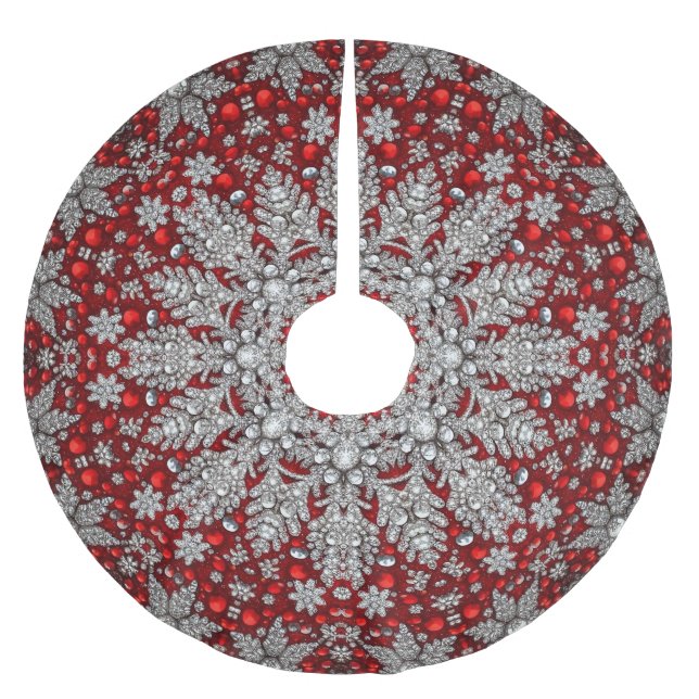 Jupon De Sapin En Polyester Brossé Jupe d'arbre décoratif rouge (Devant)