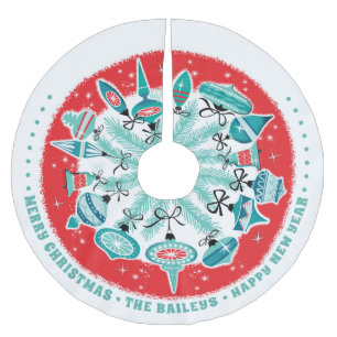 Jupon De Sapin En Polyester Brossé Jupe d'arbre d'ornements rétro avec nom personnali