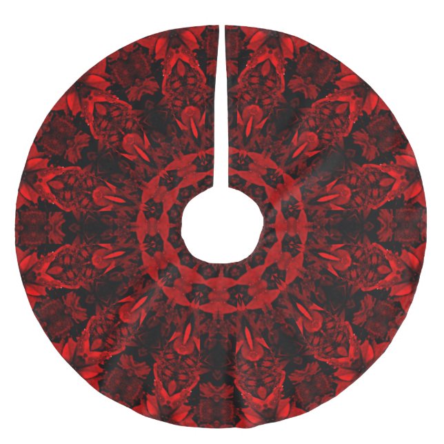 Jupon De Sapin En Polyester Brossé Jupe d'arbre floral Feuille rouge (Devant)