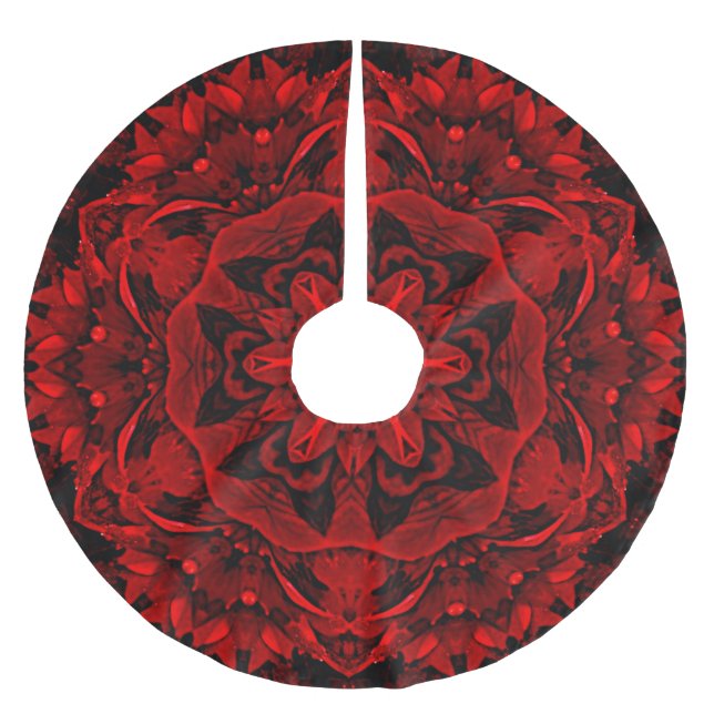 Jupon De Sapin En Polyester Brossé Jupe d'arbre floral Feuille rouge (Devant)