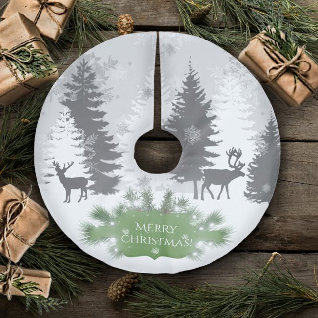 Jupon De Sapin En Polyester Brossé Jupe d'arbre hiver Wonderland - Vert (Green Winter Wonderland Christmas Tree Skirt)