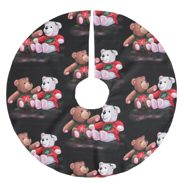 Jupon De Sapin En Polyester Brossé Jupe d'arbre Nounours de Noël (Devant)