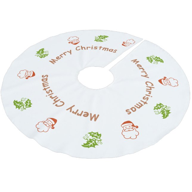 Jupon De Sapin En Polyester Brossé Jupe d'arbre - Père Noël et Holly (Angle)