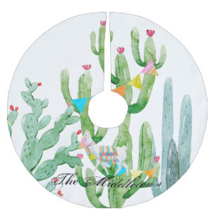 Jupon De Sapin En Polyester Brossé Jupe d'arbre personnalisée Boho Llama Cactus bohèm