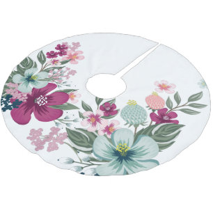 Jupon De Sapin En Polyester Brossé Jupe d'arbre personnalisée Fleur tropicale sur bla