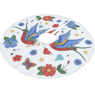 Jupon De Sapin En Polyester Brossé Jupe d'arbre personnalisée Tatouage d'oiseau tradi