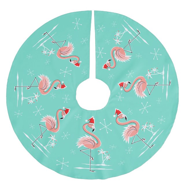 Jupon De Sapin En Polyester Brossé Jupe de Flamant rose de Noël (Devant)