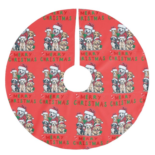 Jupon De Sapin En Polyester Brossé Jupe de Noël avec chiens (Devant)