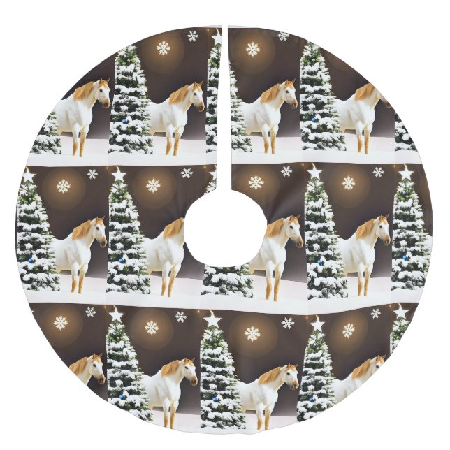Jupon De Sapin En Polyester Brossé Jupe de Noël cheval personnalisable (Devant)