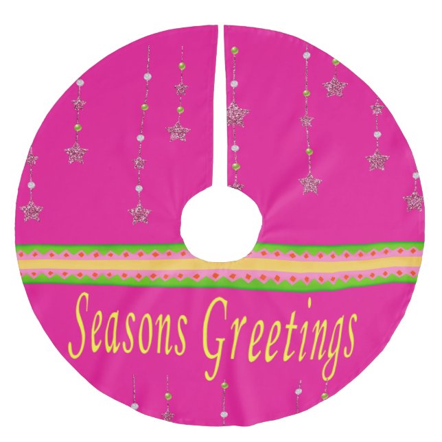 Jupon De Sapin En Polyester Brossé Jupe de Noël Joyeuses Fêtes rose (Devant)