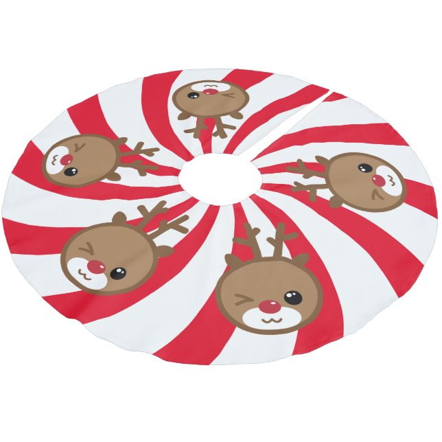 Jupon De Sapin En Polyester Brossé Jupe de Noël Kawaii Reindeer (Angle)