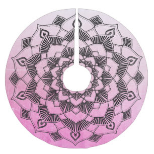 Jupon De Sapin En Polyester Brossé Jupe de Noël Mandala rose personnalisée