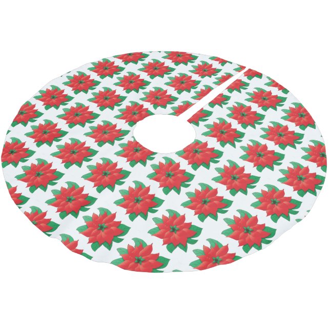 Jupon De Sapin En Polyester Brossé Jupe de Noël Motif Poinsettia (Angle)