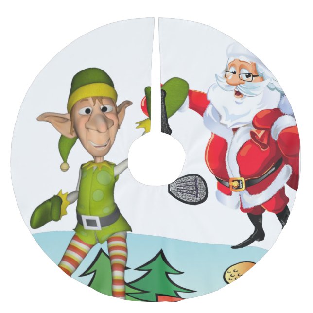 Jupon De Sapin En Polyester Brossé Jupe de Noël Père Noël Golfing (Devant)