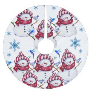 Jupon De Sapin En Polyester Brossé Jupe de Noël Snowman blanc