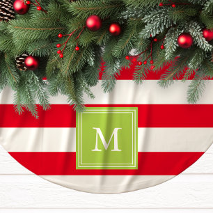 Jupon De Sapin En Polyester Brossé Jupe de sapin rayée monogramme rouge et vert