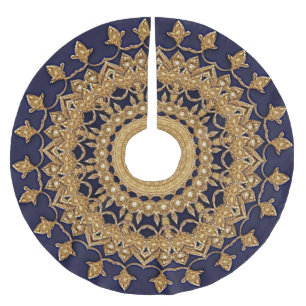 Jupon De Sapin En Polyester Brossé Jupe de vacances décorative Gold Navy