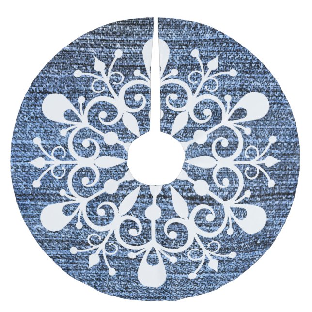 Jupon De Sapin En Polyester Brossé Jupe Denim et Snowflake Design Tree (Devant)