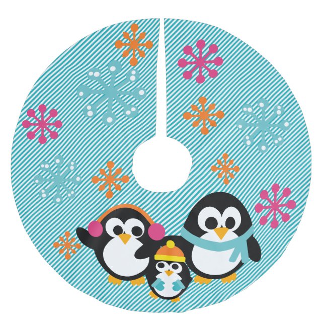 Jupon De Sapin En Polyester Brossé Jupe d'hiver Penguins Holiday Tree (Devant)