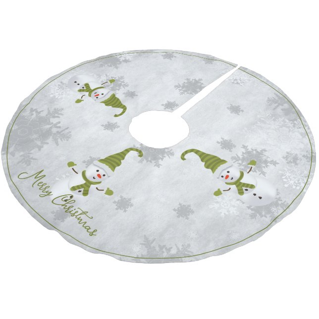 Jupon De Sapin En Polyester Brossé Jupe Green Cute Snowman Tree (Angle)