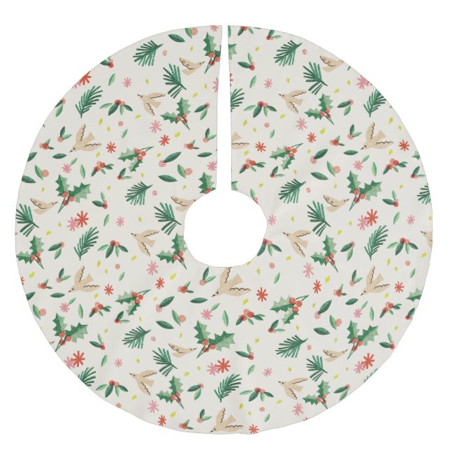 Jupon De Sapin En Polyester Brossé Jupe Joyful Woodland Bird Christmas Tree (Devant)