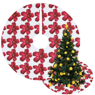 Jupon De Sapin En Polyester Brossé Jupe Motif à fleurs Hibiscus rouge