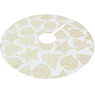 Jupon De Sapin En Polyester Brossé Jupe Motif de Noël en or et blanc