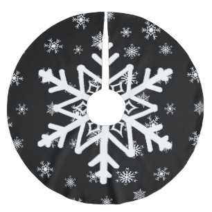 Jupon De Sapin En Polyester Brossé Jupe noire et blanche d'arbre de Noël de flocons
