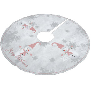 Jupon De Sapin En Polyester Brossé Jupe Pink Snowman Tree