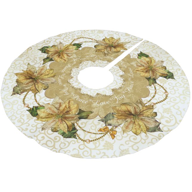 Jupon De Sapin En Polyester Brossé Jupe Poinsettia Gold Christmas Tree (Angle)