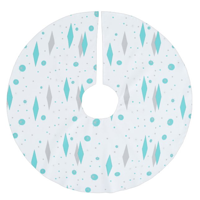 Jupon De Sapin En Polyester Brossé Jupe Retro Turquoise Diamond & Starburst Tree (Devant)