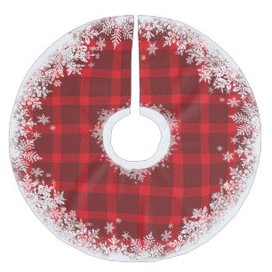 Jupon De Sapin En Polyester Brossé Jupe rustique d'arbre de flocon de neige de plaid