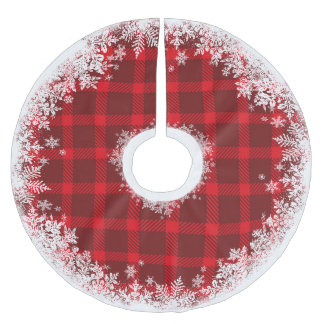 Jupon De Sapin En Polyester Brossé Jupe rustique d'arbre de flocon de neige de plaid