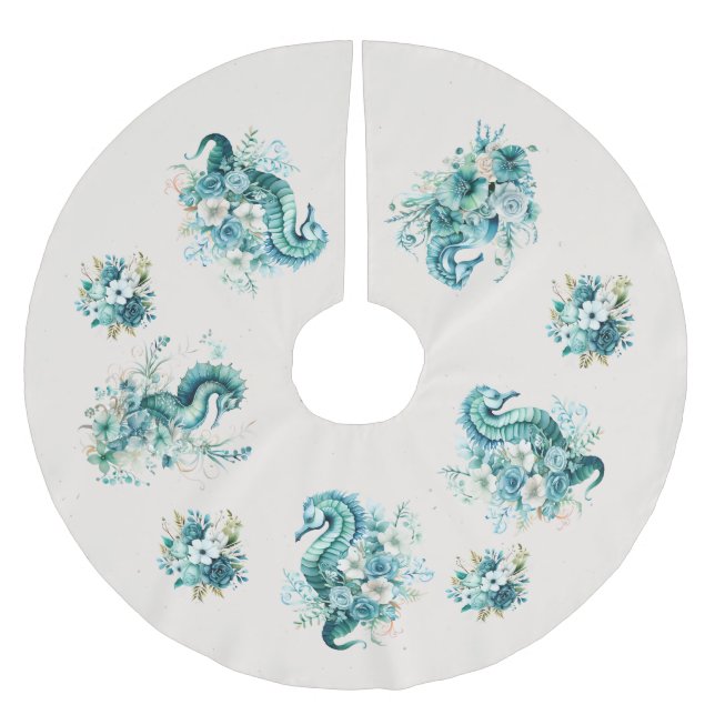 Jupon De Sapin En Polyester Brossé Jupe Seahorse Christmas Tree (Devant)