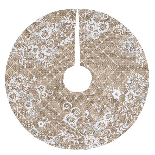 Jupon De Sapin En Polyester Brossé Jupe Shabby Chic Burlap & Lace Tree (Devant)