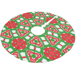 Jupon De Sapin En Polyester Brossé Kaleidoscopes rouges, blancs et verts