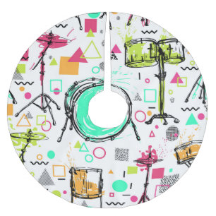 Jupon De Sapin En Polyester Brossé Kit Tambour : Aquarelle Memphis Retro.
