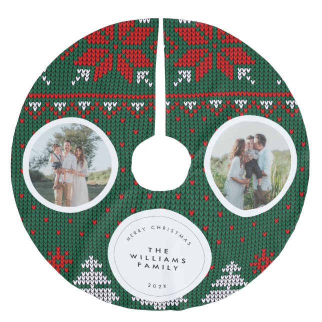 Jupon De Sapin En Polyester Brossé Knitted Sweater Pattern Family Photo (Devant)