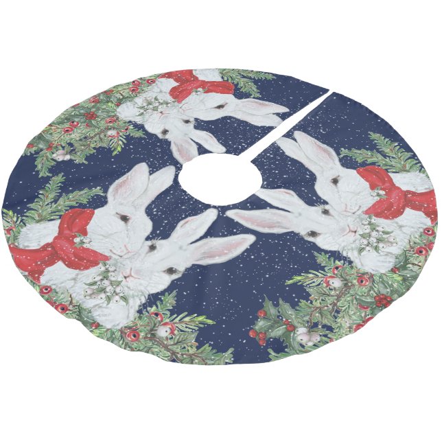 Jupon De Sapin En Polyester Brossé Lapin de Noël lapin Whimsical Vacances neige (Angle)