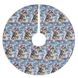 Jupon De Sapin En Polyester Brossé Lapphund finlandais Winter Wonderland Noël Joie