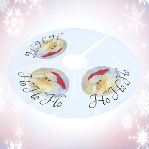 Jupon De Sapin En Polyester Brossé Le Père Noël Face Ho Ho Ho White
