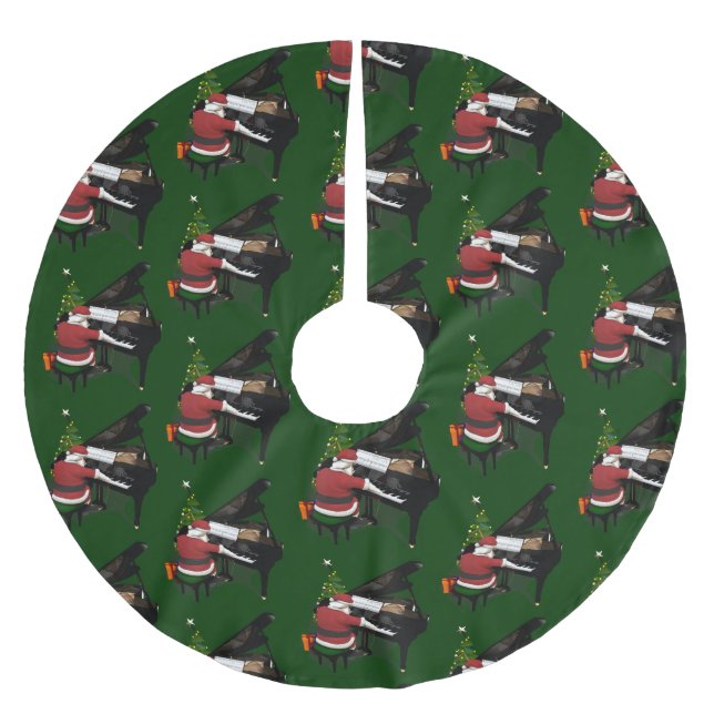 Jupon De Sapin En Polyester Brossé Le Père Noël Jouer Piano (Devant)