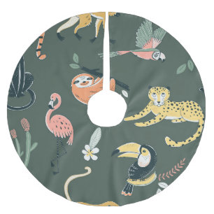 Jupon De Sapin En Polyester Brossé Les animaux de la jungle Faune de la flore Vintage