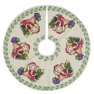 Jupon De Sapin En Polyester Brossé Les éléphants de Noël de Noël de Noël de Retro