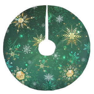 Jupon De Sapin En Polyester Brossé Les flocons dorés de Noël sur l'Arrière - plan ver