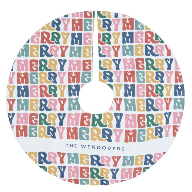 Jupon De Sapin En Polyester Brossé Lettre bulle rétro Noël personnalisé (Devant)