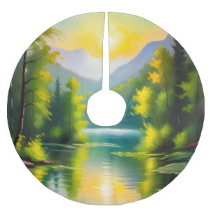 Jupon De Sapin En Polyester Brossé Lever de soleil sur des montagnes enneigées et un