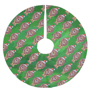 Jupon De Sapin En Polyester Brossé Lion Christmas on Green